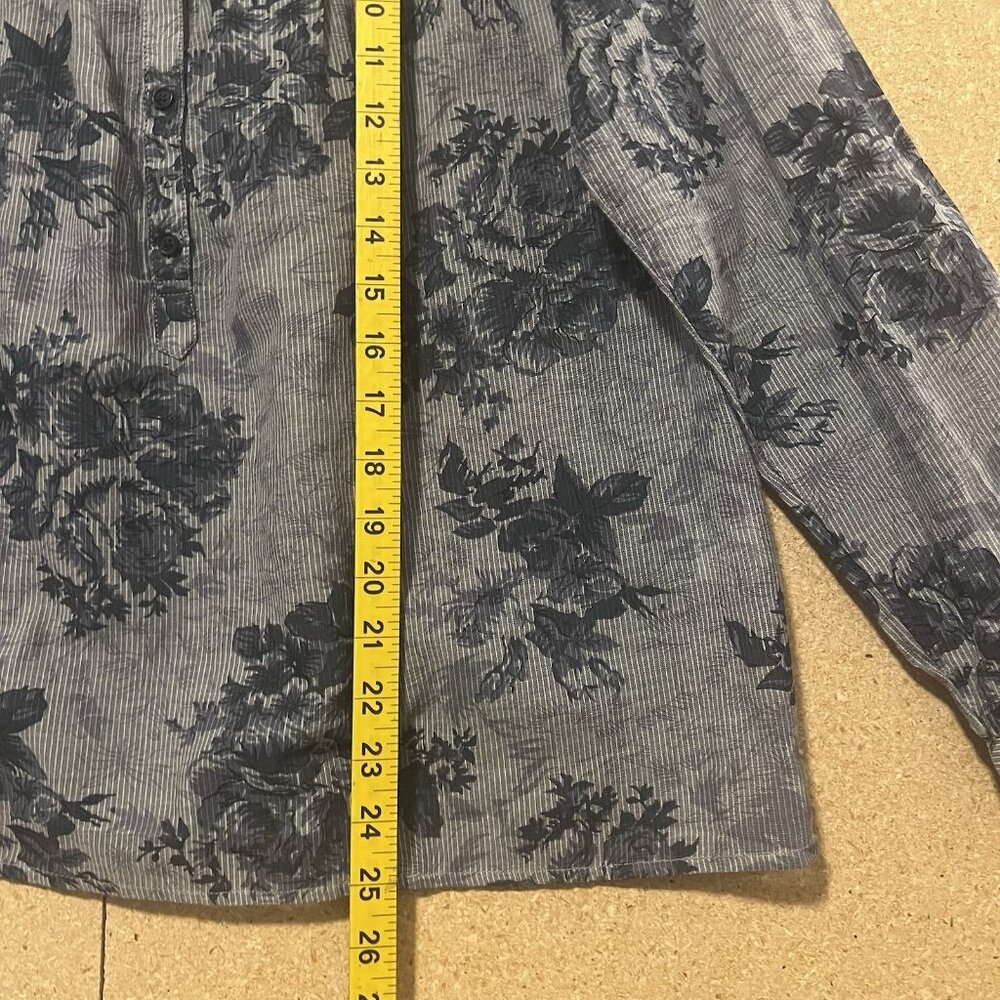 Lucky Brand Top Women’s Shirt Striped Floral Size Médium Blue Cotton Casual Boho - Picture 5 of 9
